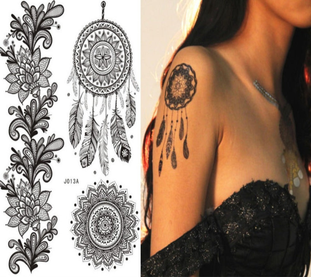Black Dream Catcher / Mandala Temporary Boho Tattoo