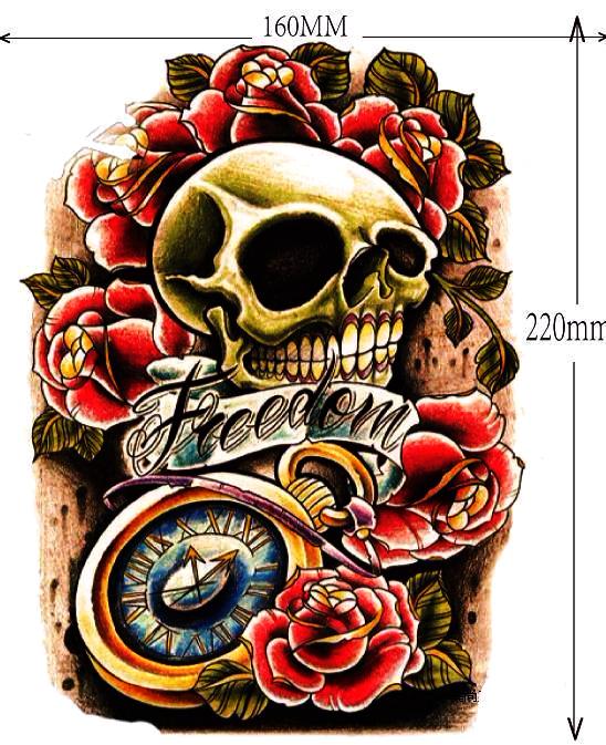 Vintage Floral Skull Temporary Tattoo