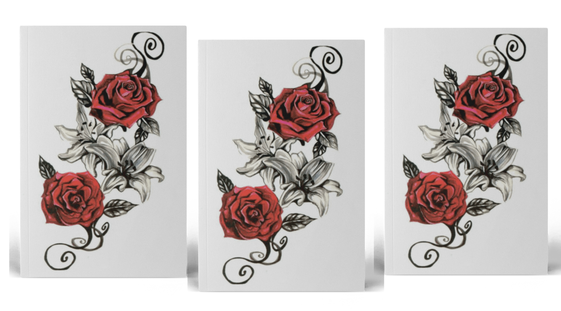 (Set of 3) Vintage Red Rose Temporary Tattoo