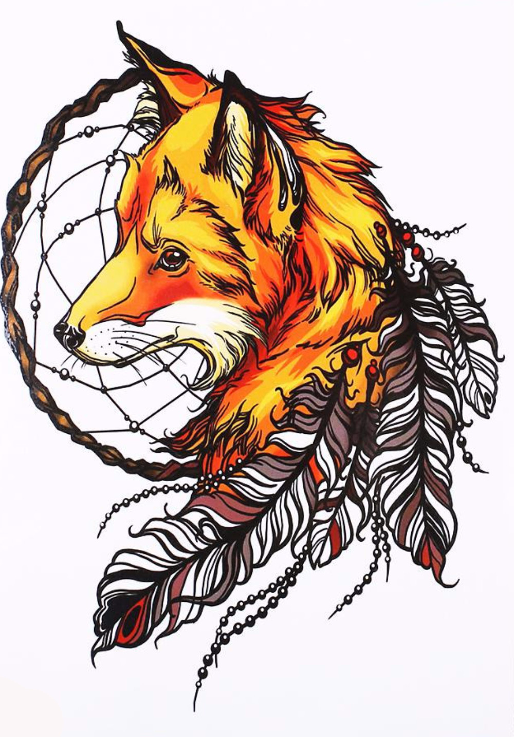 Half Sleeve Fox Dream Catcher Temporary Tattoo