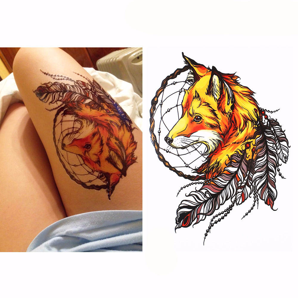 Half Sleeve Fox Dream Catcher Temporary Tattoo