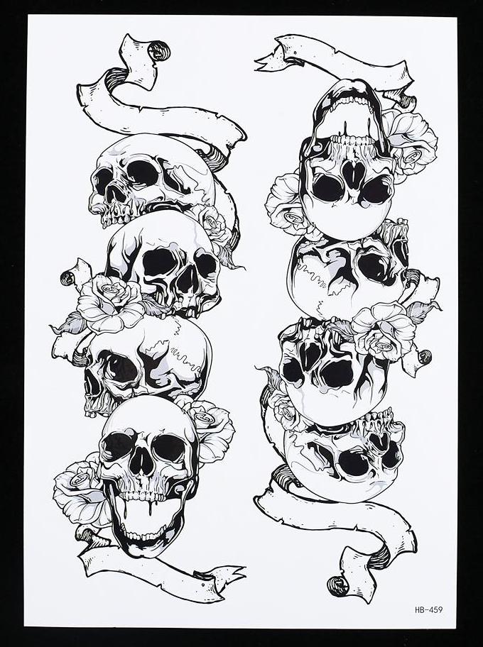 Large Arm Skull Temporary Tattoo Black (2 in 1 sheet)