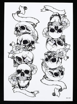 Large Arm Skull Temporary Tattoo Black (2 in 1 sheet)