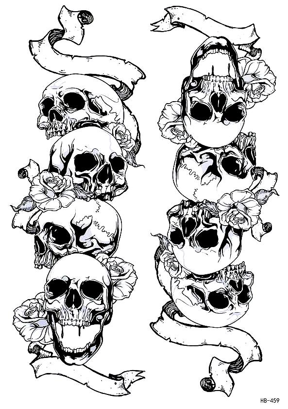 Large Arm Skull Temporary Tattoo Black (2 in 1 sheet)