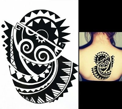 Moai Large Tribal Black Temporary Tattoo