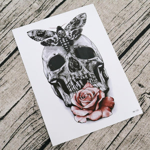 Large Skull Rose Temporary Tattoo