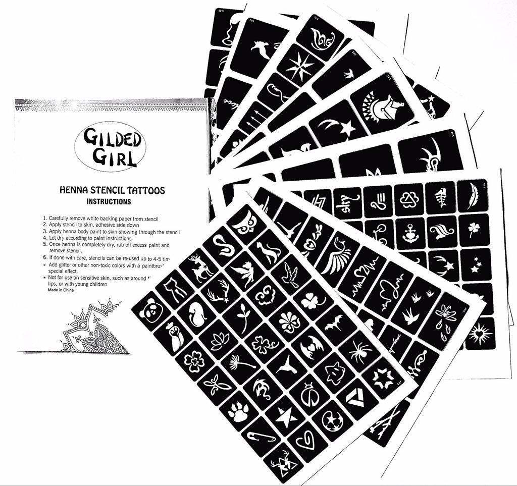 Tattoo Stencil +100 Self-adhesive Temporary Tattoo Templates for Henna / Airbrush