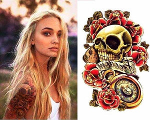 Vintage Floral Skull Temporary Tattoo