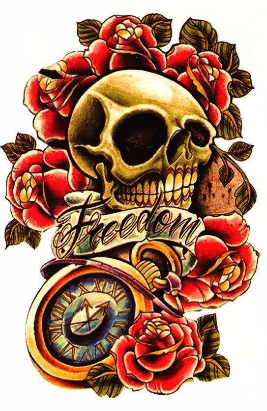 Vintage Floral Skull Temporary Tattoo