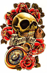 Vintage Floral Skull Temporary Tattoo