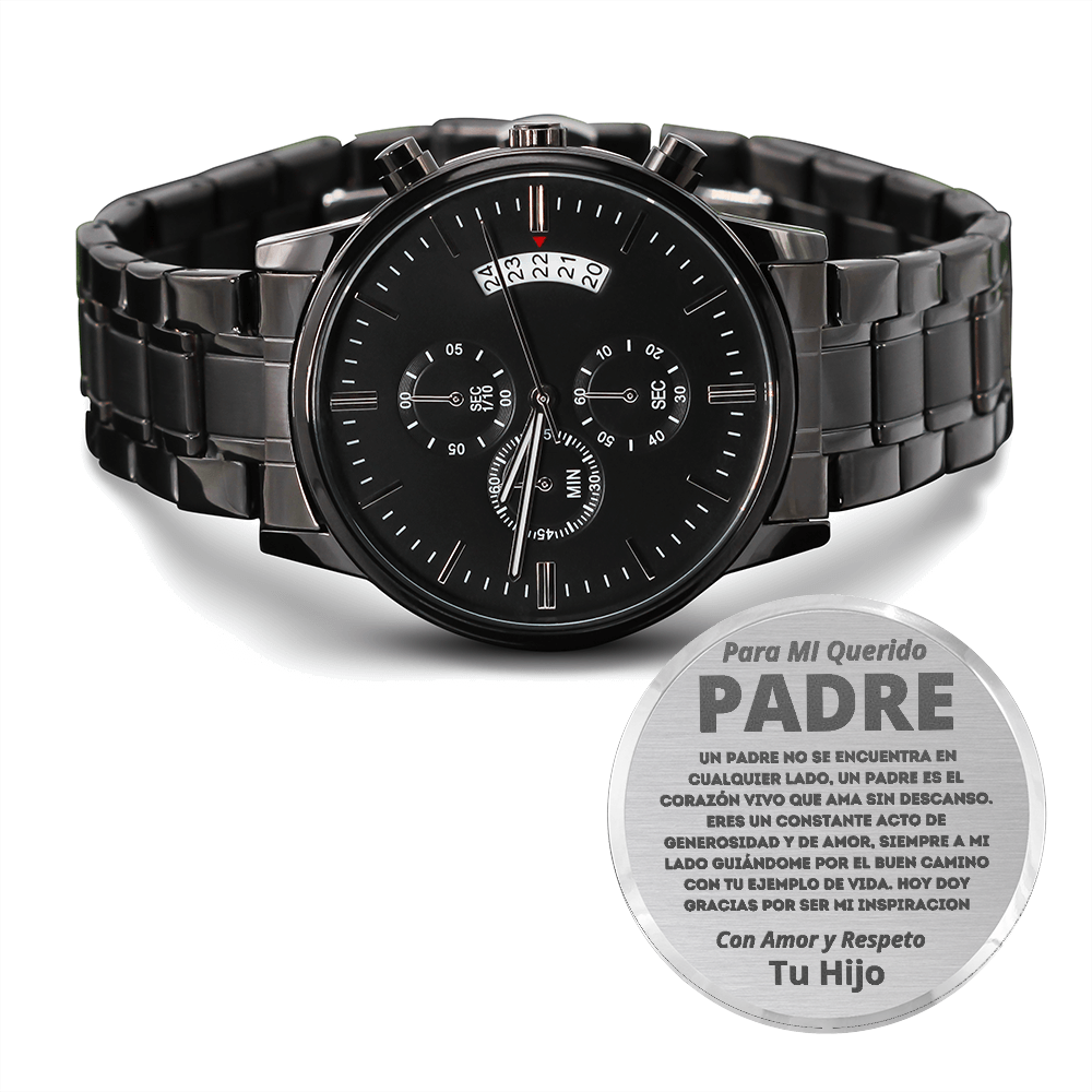 Regalo de Hijo Para Papa Reloj Grabado Metal Negro Personalizado