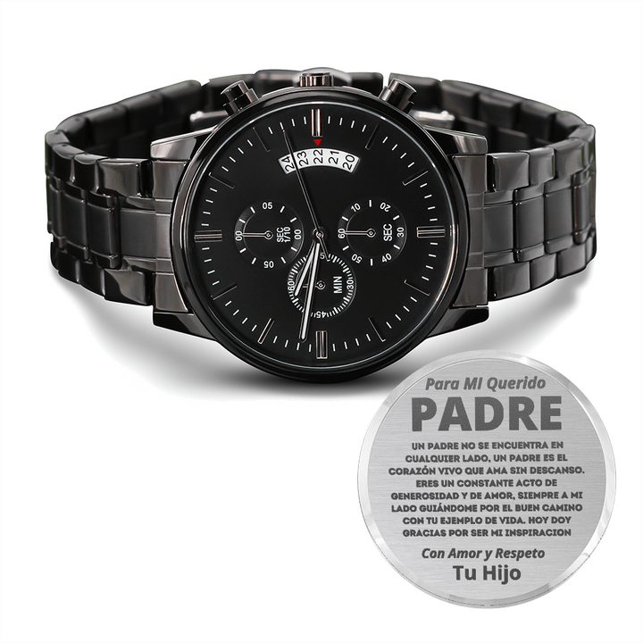 Regalo de Hijo Para Papa Reloj Grabado Metal Negro Personalizado