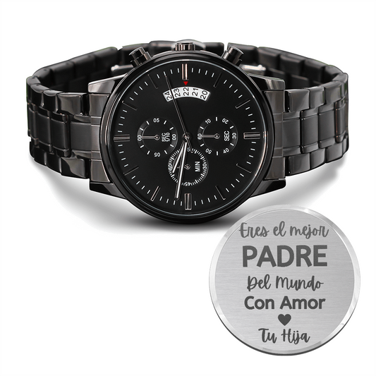 Father's Day Personalized Gift For Men Customizable Engraved Black Watch Gift Idea For Dad Gifts From Son, Daughter or Wife
