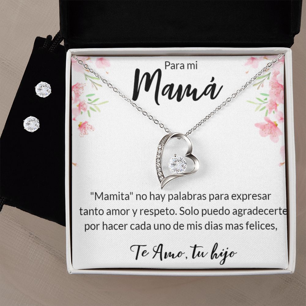 Set De Regalo Para Mama Collar y Aretes Regalo Para Made e Hijo, Regalos de Cumpleanos Para Mujer