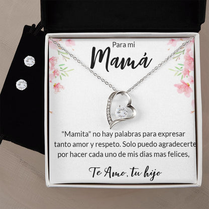 Set De Regalo Para Mama Collar y Aretes Regalo Para Made e Hijo, Regalos de Cumpleanos Para Mujer