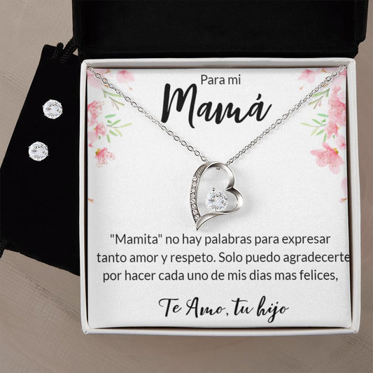 Set De Regalo Para Mama Collar y Aretes Regalo Para Made e Hijo, Regalos de Cumpleanos Para Mujer