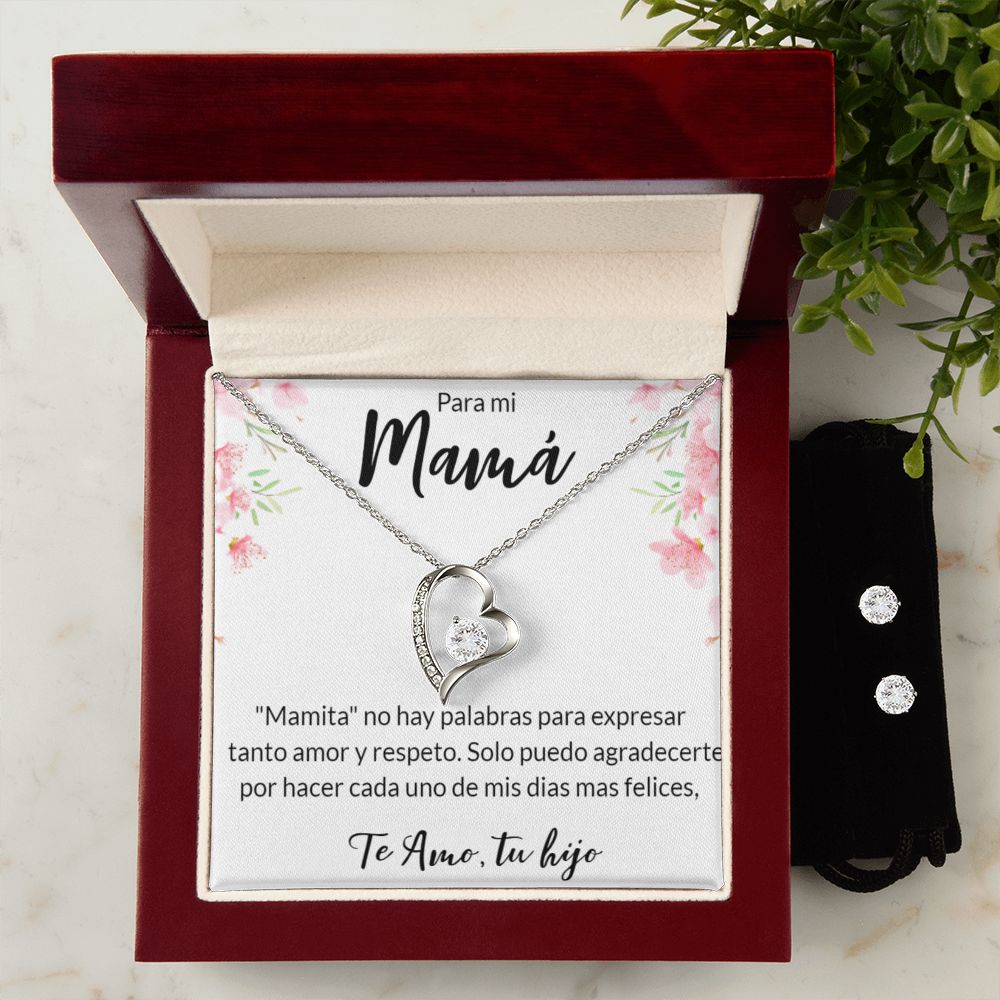 Set De Regalo Para Mama Collar y Aretes Regalo Para Made e Hijo, Regalos de Cumpleanos Para Mujer