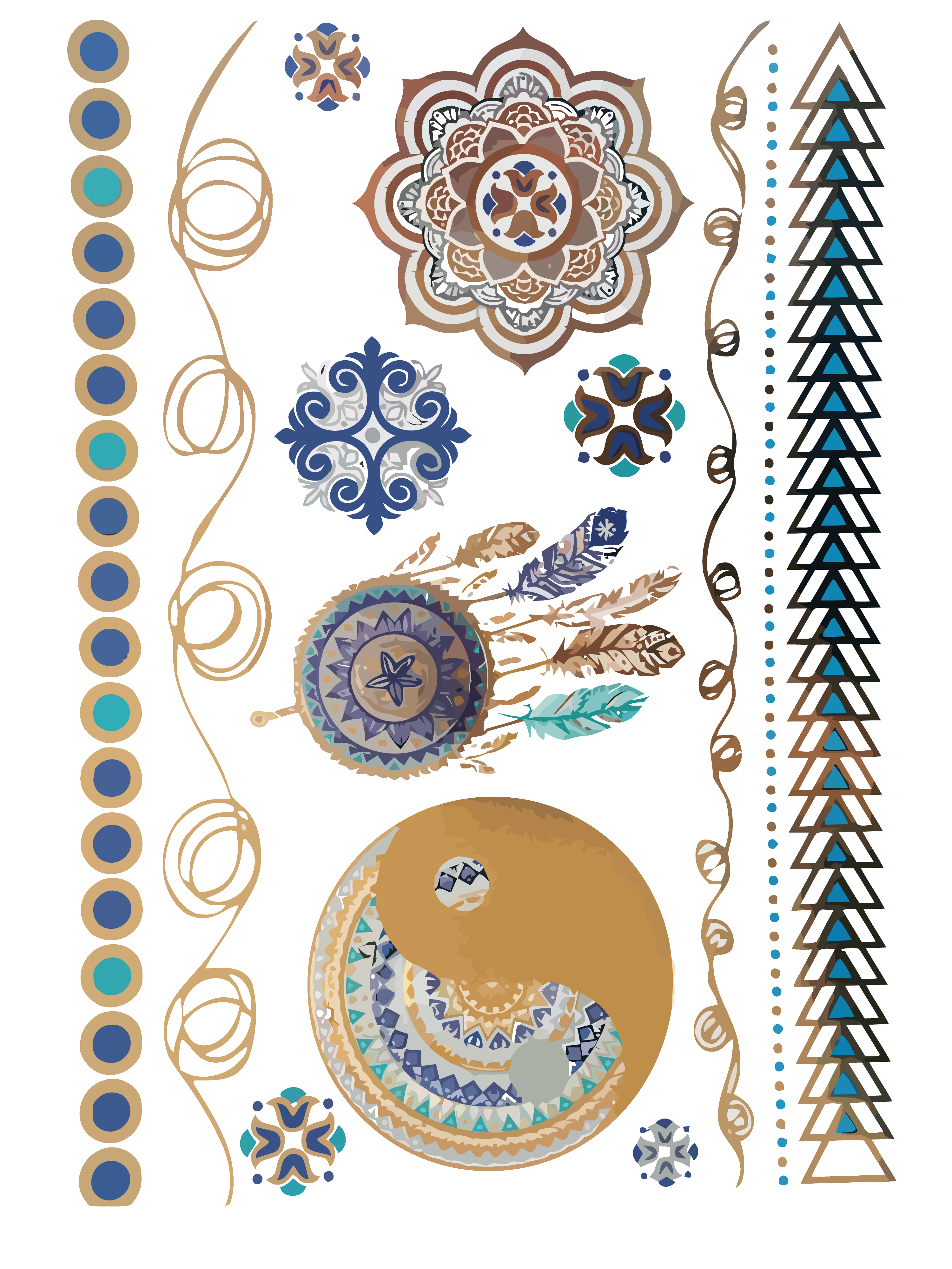 Turquoise and Color Metallic Temporary Tattoos