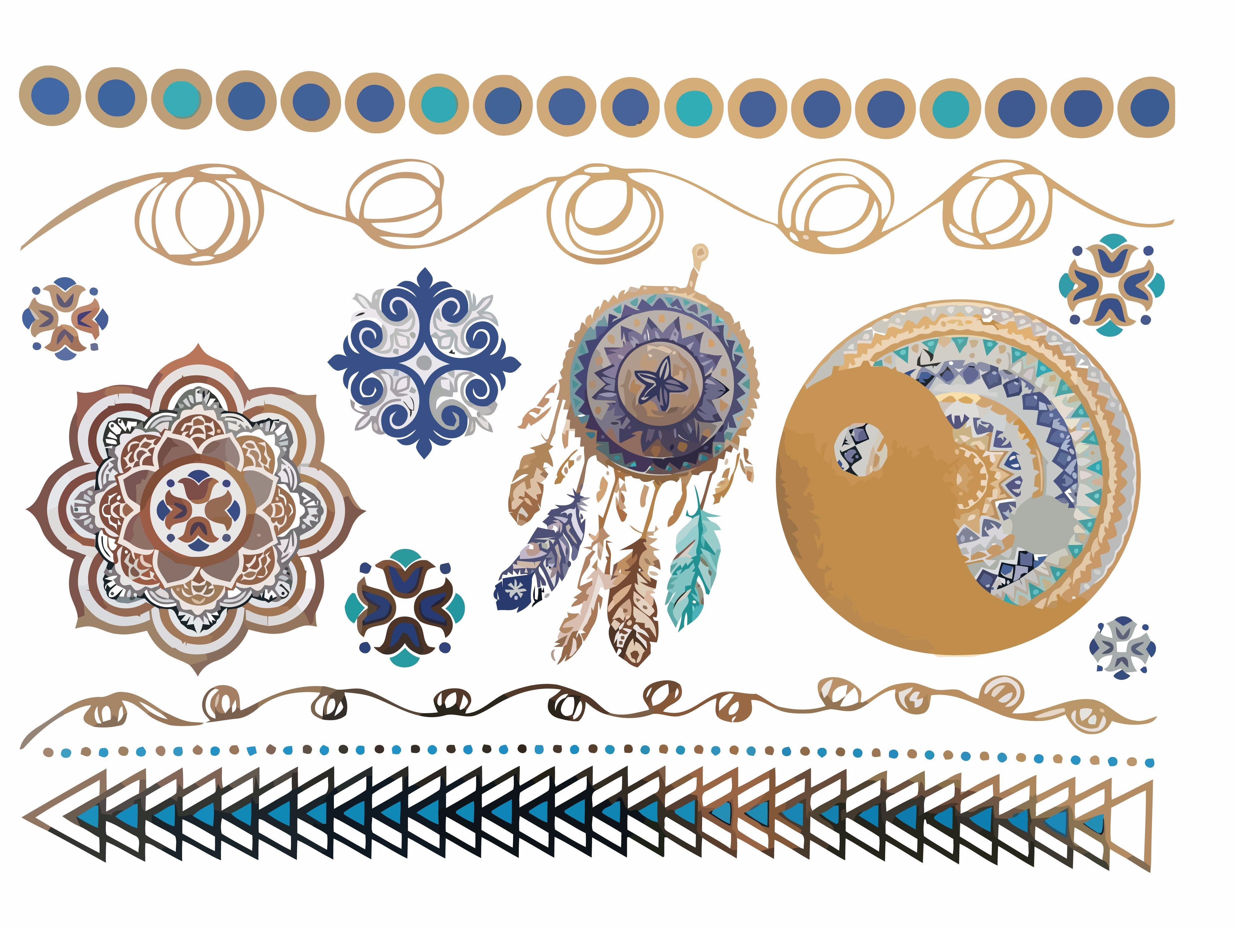 Turquoise and Color Metallic Temporary Tattoos
