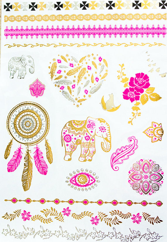Metallic Pink & Gold Temporary Tattoos