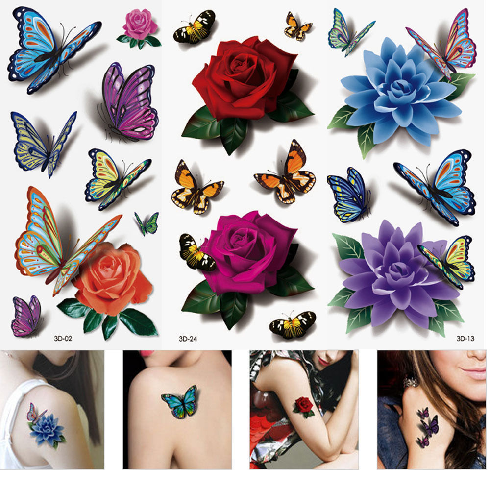 Bright Colorful 3D Flower Temporary Tattoo  (Pack of 12 Sheets)