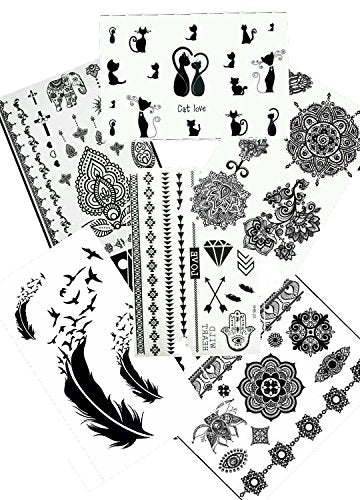 Black Henna Body Paints Temporary Tattoos (Set 6 Sheets)