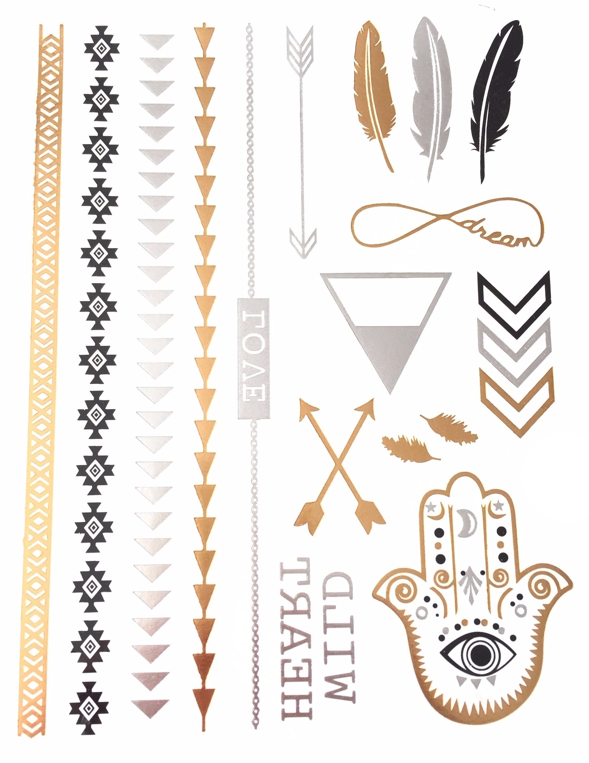 Bohemian Feather Metallic Tattoos