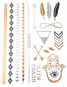 Bohemian Feather Metallic Tattoos