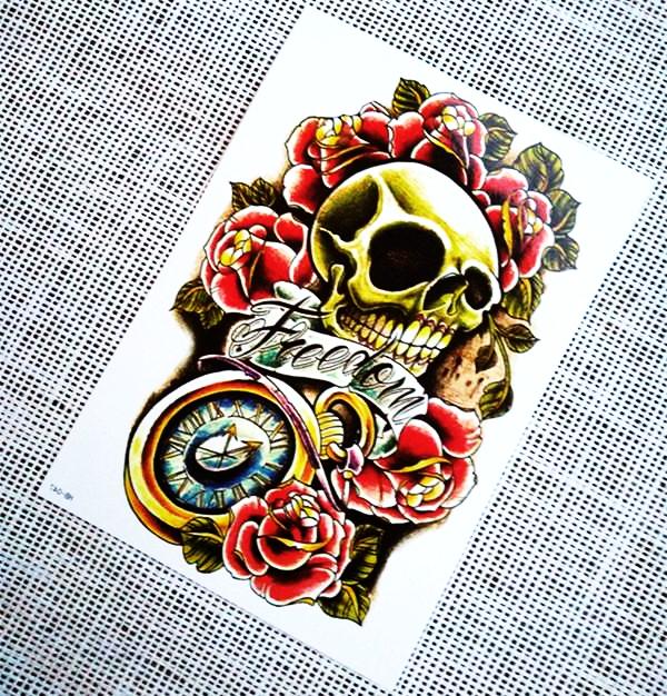 Vintage Floral Skull Temporary Tattoo