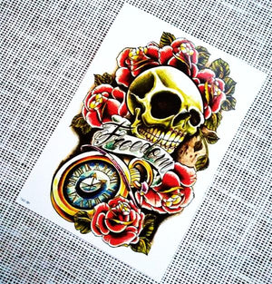 Vintage Floral Skull Temporary Tattoo