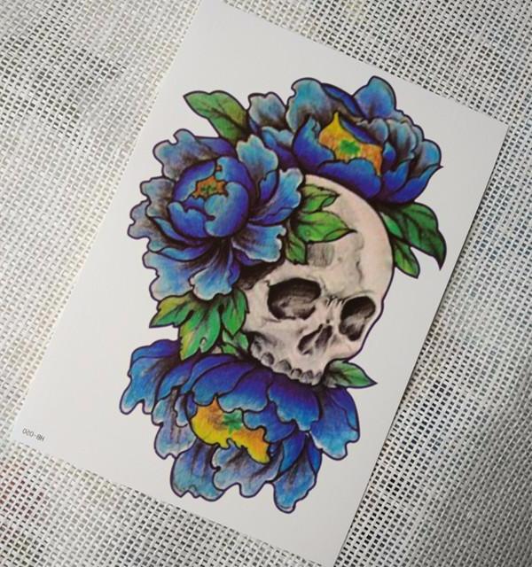 Skull Flower Temporary Tattoo