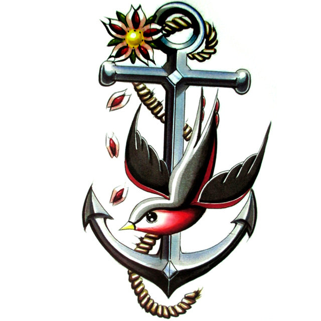 Vintage Anchor/Swallow Bird Body Art Temporary Tattoo