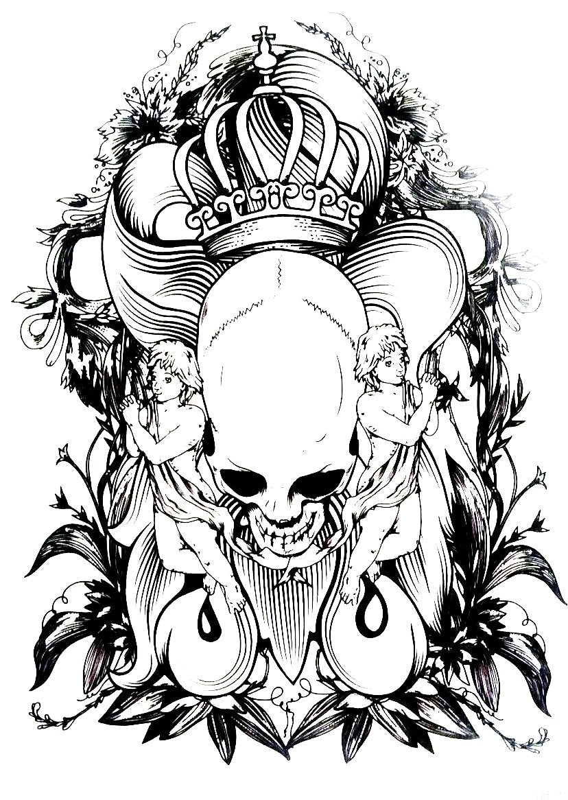 Realistic Skull Temporary Tattoo Large [Black] King Skull