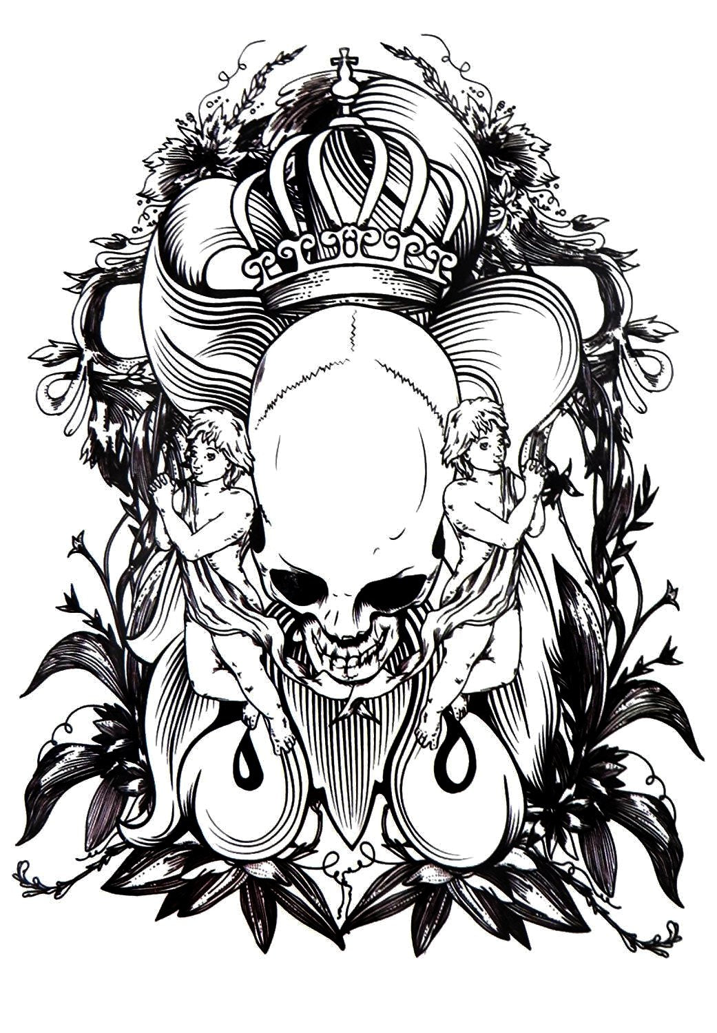 Realistic Skull Temporary Tattoo Large [Black] King Skull