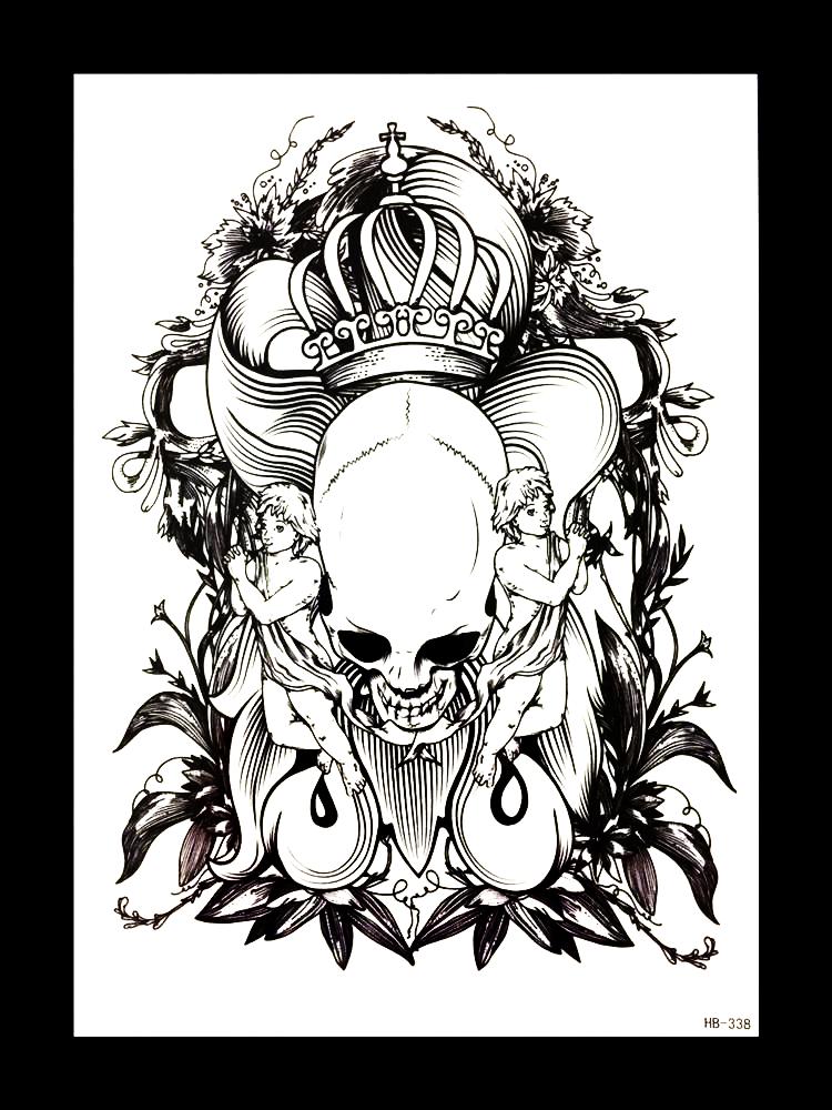 Realistic Skull Temporary Tattoo Large [Black] King Skull