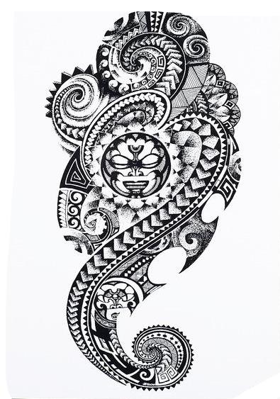 Large Tribal Moai Black Temporary Tattoo