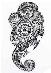 Large Tribal Moai Black Temporary Tattoo