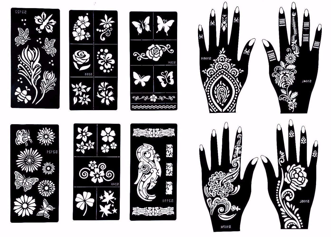 Stencils for Henna Tattoos (10 Sheets) Self-Adhesive Body Art Temporary Tattoo