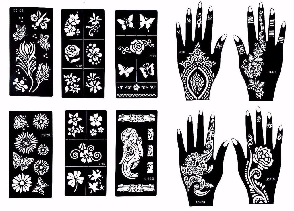 Stencils for Henna Tattoos (10 Sheets) Self-Adhesive Body Art Temporary Tattoo