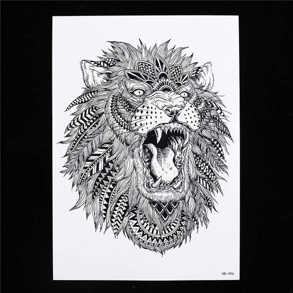 Lion Dreamcatcher Temporary Tattoo  Black Large for Men and Women