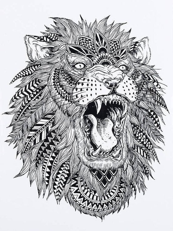 Lion Dreamcatcher Temporary Tattoo  Black Large for Men and Women
