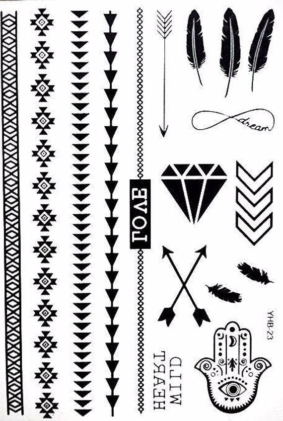 Bohemian Tattoo / Black Temporary Tattoos