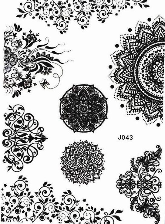 Mandala Lotus Flower Henna inspired Temporary Tattoos