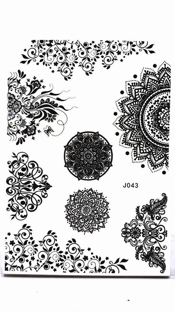 Mandala Lotus Flower Henna inspired Temporary Tattoos
