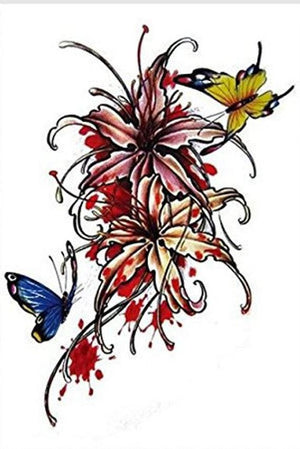 Butterfly Floral Color Large Temporary Tattoos