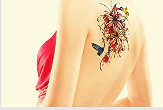 Butterfly Floral Color Large Temporary Tattoos