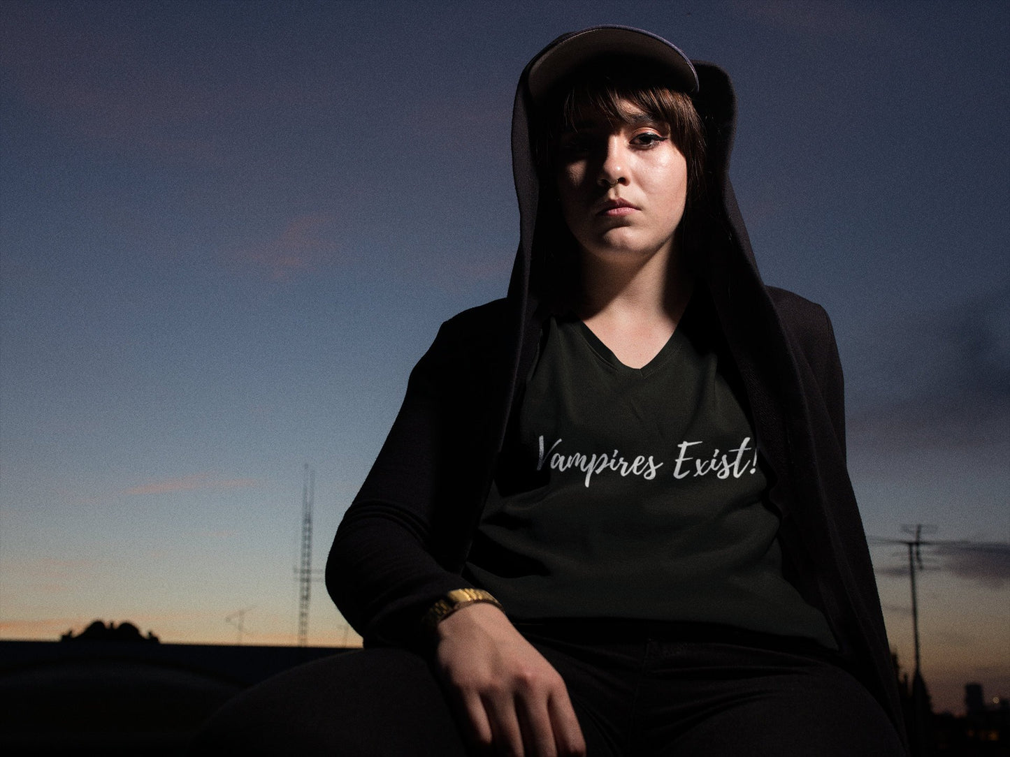 Vampire Exist! Short-Sleeve Unisex T-Shirt [Black/Blue]