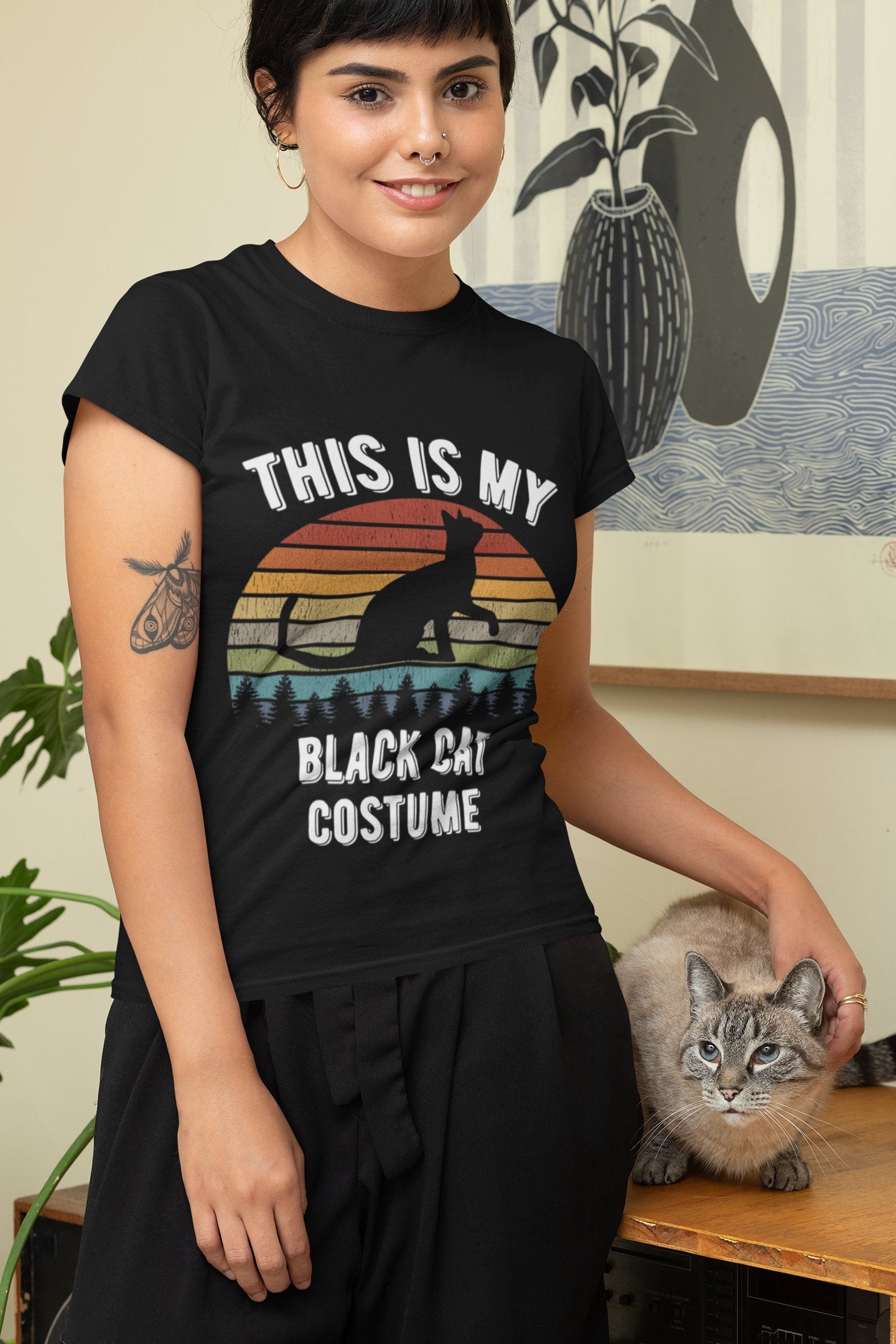 Retro Vintage This Is My Black Cat Costume Kitten Cat Lover Gift Short-Sleeve Unisex T-Shirt