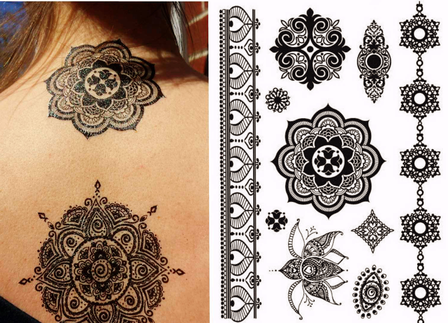 Mandala Mehndi Henna Temporary Tattoos Black