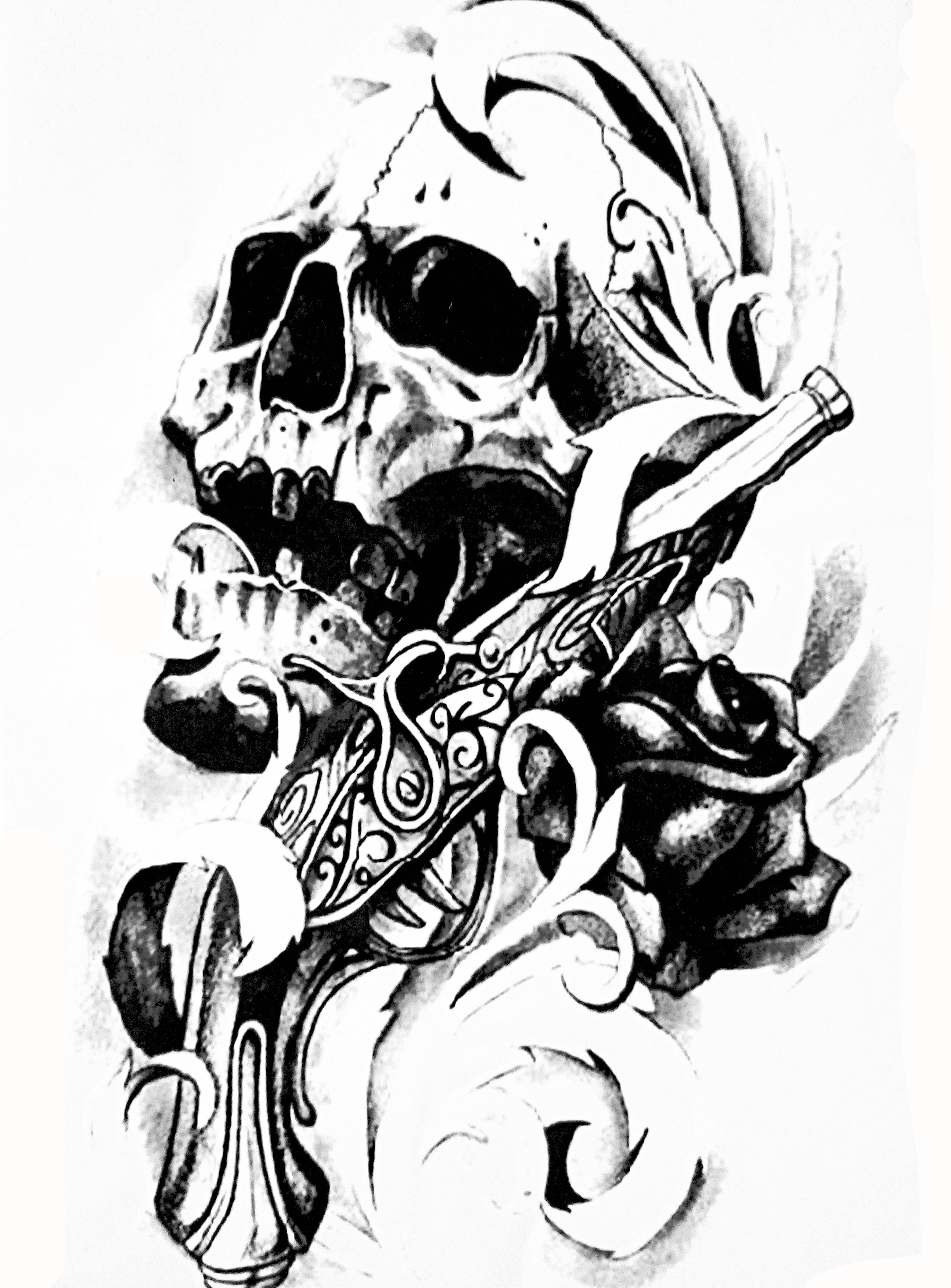 Large Pirate Skull Rose Temporary Tattoo